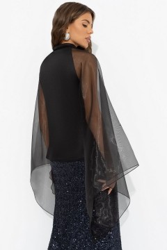 Блуза чёрная с акцентными рукавами Charutti(фото8)