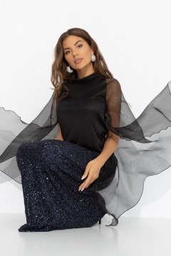 Блуза чёрная с акцентными рукавами Charutti(фото6)