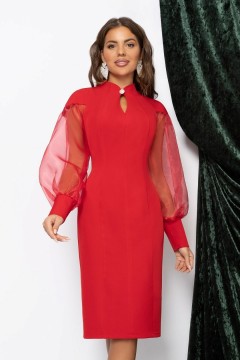 Платье-футляр красное с объёмными рукавами Charutti(фото5)