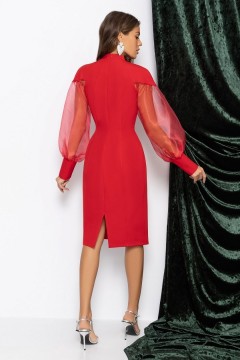Платье-футляр красное с объёмными рукавами Charutti(фото8)