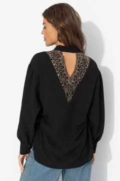 Рубашка чёрная с акцентной спинкой и сборками Charutti(фото5)