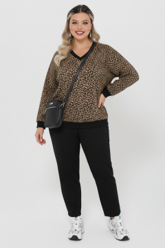 Джемпер трикотажный тёмно-бежевый с леопардовым принтом Dora(фото5)