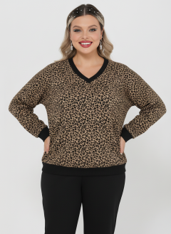 Джемпер трикотажный тёмно-бежевый с леопардовым принтом Dora(фото3)