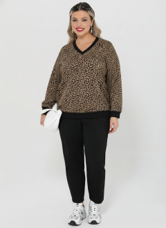 Джемпер трикотажный тёмно-бежевый с леопардовым принтом Dora(фото2)