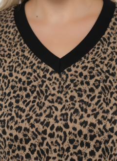 Джемпер трикотажный тёмно-бежевый с леопардовым принтом Dora(фото4)