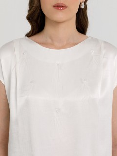 Блузка молочного цвета с бусинами по переду Priz(фото5)