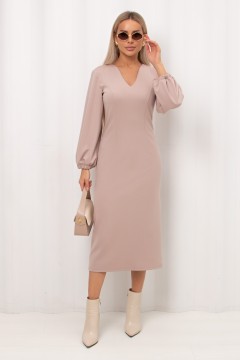 Платье-футляр бежевое из трикотажа Альфа №1 Valentina(фото2)