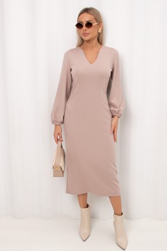 Платье-футляр бежевое из трикотажа Альфа №1 Valentina(фото5)