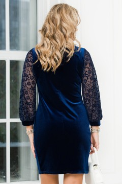 Платье-футляр тёмно-синего с ажурными рукавами Lavira(фото5)
