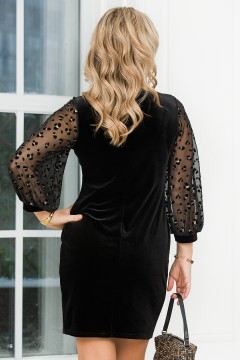 Платье-футляр чёрное с рукавами с принтом Lavira(фото5)