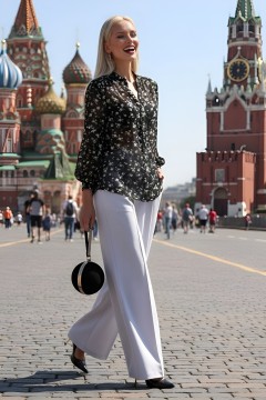 Блузка чёрная с пышными рукавами и воротником стойка Шарлиз, шик нью SelenaSonata