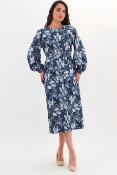 Платье миди синее с поясом Braslava