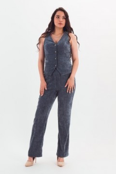 Жилет укороченный серо-голубой из велюра Braslava(фото4)