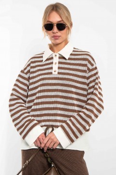 Свитшот-поло с имитацией рубашки в полоску Kosmos