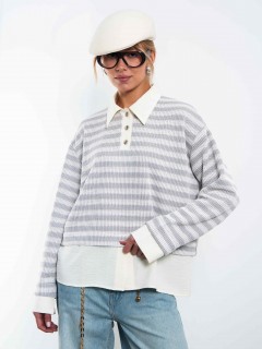 Свитшот-поло с имитацией рубашки в полоску Kosmos(фото4)