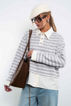 Свитшот-поло с имитацией рубашки в полоску Kosmos