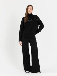 Брюки чёрные прямые трикотажные Priz(фото2)