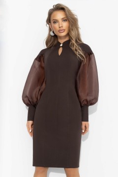 Платье-футляр коричневое с объёмными рукавами Charutti(фото2)