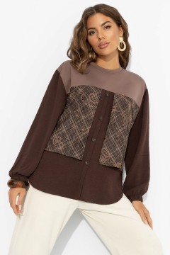 Свитшот комбинированный коричневый с имитацией рубашки Charutti