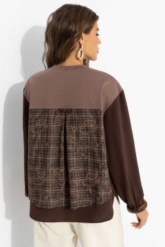 Свитшот комбинированный коричневый с имитацией рубашки Charutti(фото7)