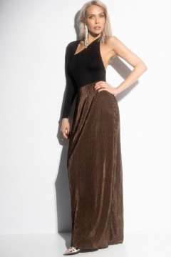 Юбки-макси коричневая из струящегося трикотажа гофре Charutti