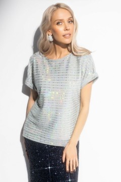 Футболка нарядная трикотажная из серебристого трикотажа Charutti(фото6)