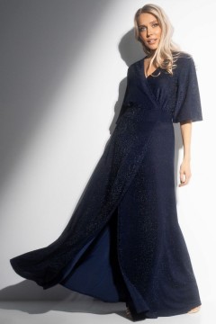 Платье синее трикотажное с люрексом на запах Charutti(фото5)