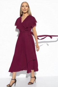 Платье в цвете фуксия с оборками и поясом Charutti(фото3)