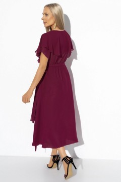 Платье в цвете фуксия с оборками и поясом Charutti(фото6)