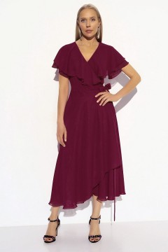 Платье в цвете фуксия с оборками и поясом Charutti