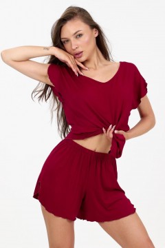 Пижама трикотажная с шортами в бордовом цвете Iv-capriz
