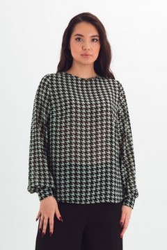 Блузка шифоновая чёрно-зелёная с длинными рукавами Braslava(фото3)