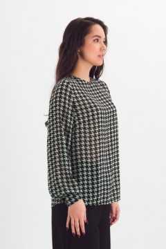 Блузка шифоновая чёрно-зелёная с длинными рукавами Braslava(фото4)