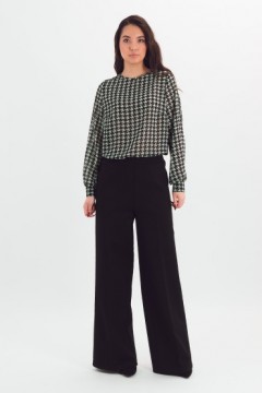 Блузка шифоновая чёрно-зелёная с длинными рукавами Braslava(фото2)