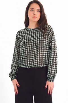 Блузка шифоновая чёрно-зелёная с длинными рукавами Braslava
