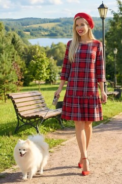 Платье красного цвета а-силуэта с клеткой Следовать тенденциям, фешн SelenaSonata