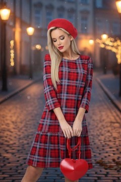 Платье красного цвета а-силуэта с клеткой Следовать тенденциям, фешн SelenaSonata
