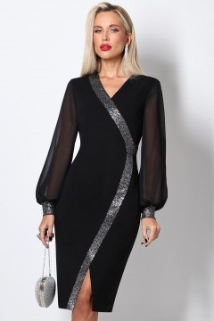 Платье нарядное чёрное с шифоновыми рукавами Звездный выход SelenaSonata