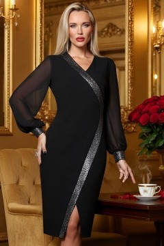 Платье нарядное чёрное с шифоновыми рукавами Звёздный выход SelenaSonata