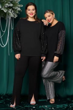 Джемпер чёрный с объёмными рукавами из сетки Dora(фото7)