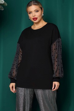 Джемпер чёрный с объёмными рукавами из сетки Dora(фото3)