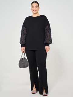 Джемпер чёрный с объёмными рукавами из сетки Dora(фото5)