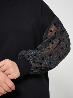 Джемпер чёрный с объёмными рукавами из сетки Dora(фото6)