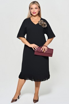 Платье чёрное из трикотажа с брошью Dora