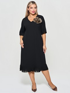 Платье чёрное из трикотажа с брошью Dora(фото4)