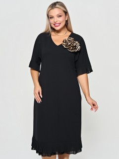 Платье чёрное из трикотажа с брошью Dora(фото2)