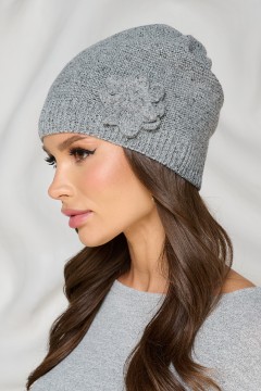 Шапка серого цвета с декоративным цветком Bellovera(фото4)