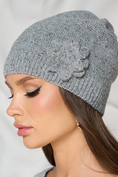 Шапка серого цвета с декоративным цветком Bellovera(фото2)