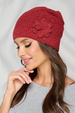 Шапка цвета махагон с декоративным цветком Bellovera(фото2)