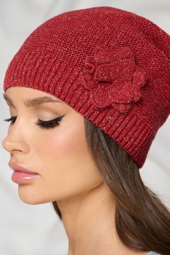 Шапка цвета махагон с декоративным цветком Bellovera(фото4)